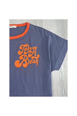 Slogan Baskılı Crop Oversize Tişört