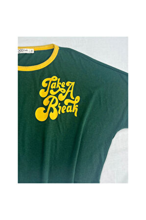 Slogan Baskılı Crop Oversize Tişört