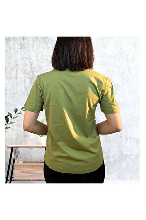 Kadın %100 Pamuk V Yaka Kısa Kollu Tişört - Kalp Baskılı