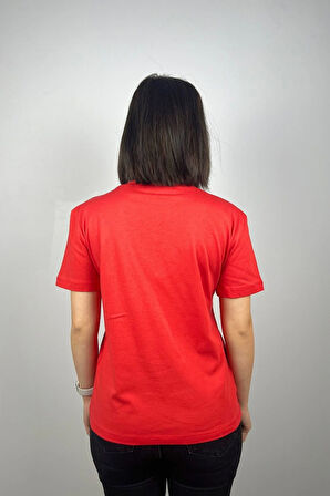 Regular Fit V Yaka Basic Düz Kısa Kollu Tişört Kalp Baskılı