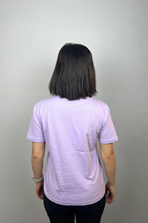 Regular Fit V Yaka Basic Düz Kısa Kollu Tişört Kalp Baskılı