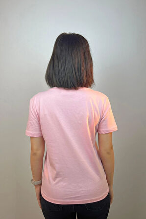 Regular Fit V Yaka Basic Düz Kısa Kollu Tişört Kalp Baskılı