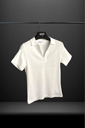 Kadın 2'li Polo Yaka Kısa Kollu Kaşkorse Tişört Bordo Beyaz