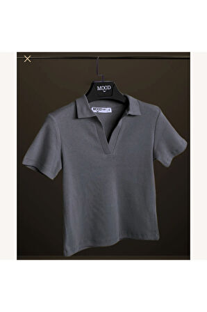 Kadın Polo Yaka Fitilli Kaşkorse Kısa Kollu Tişört