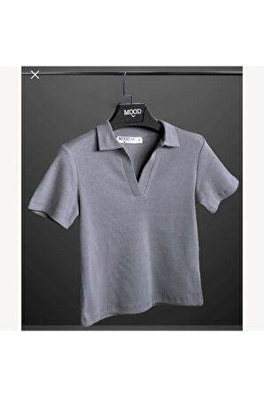 Kadın Polo Yaka Fitilli Kaşkorse Kısa Kollu Tişört