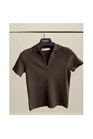 Kadın Polo Yaka Fitilli Kaşkorse Kısa Kollu Tişört