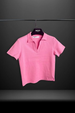 Kadın Polo Yaka Fitilli Kaşkorse Kısa Kollu Tişört