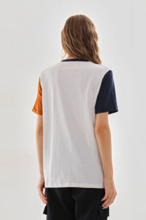 Uniseks Renkli Kısa Kollu Beyaz Bisiklet Yaka Slogan Baskılı Tişört