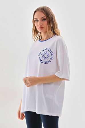 Kadın Oversize Bisiklet Yaka %100 Pamuk Tişört UNISEX