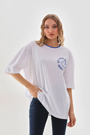 Kadın Oversize Bisiklet Yaka %100 Pamuk Tişört UNISEX