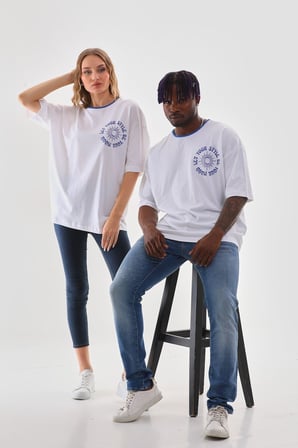 Kadın Oversize Bisiklet Yaka %100 Pamuk Tişört UNISEX