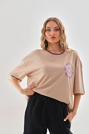 Kadın Oversize Bisiklet Yaka %100 Pamuk Tişört UNISEX