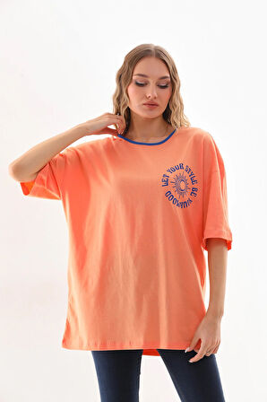 Kadın Oversize Bisiklet Yaka %100 Pamuk Tişört UNISEX