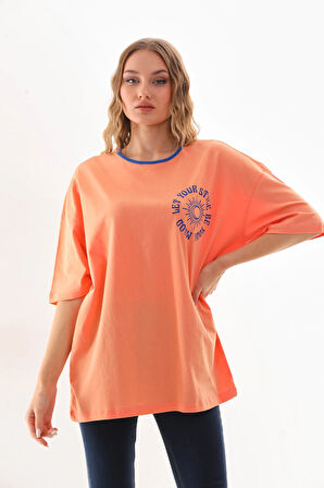 Kadın Oversize Bisiklet Yaka %100 Pamuk Tişört UNISEX