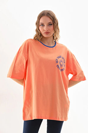 Kadın Oversize Bisiklet Yaka %100 Pamuk Tişört UNISEX