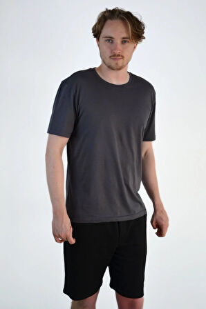 Unisex 2'li Haki Antrasit Düz Basic Tişört %100 Pamuklu