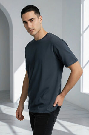 Unisex Düz %100 Pamuk Bisiklet Yaka Basic Tişört