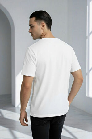 Unisex Düz %100 Pamuk Bisiklet Yaka Beyaz Basic Tişört