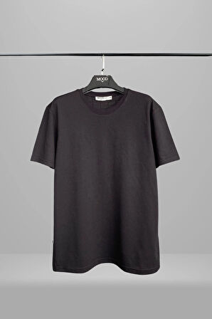 Unisex Düz %100 Pamuk Bisiklet Yaka Siyah Basic Tişört