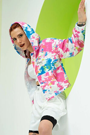 Kadın Kapşonlu Fermuarlı Crop Sweatshırt