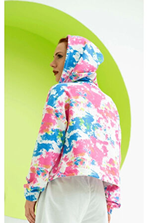 Kadın Kapşonlu Fermuarlı Crop Sweatshırt