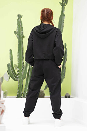 Kadın Kapşonlu Fermuarlı Crop Sweatshırt