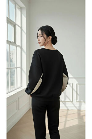 Kadın Rahat Kesim İçi Şardonlu Oversize Slogan Baskılı Sweatshirt