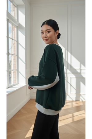 Kadın Rahat Kesim İçi Şardonlu Oversize Slogan Baskılı Sweatshirt