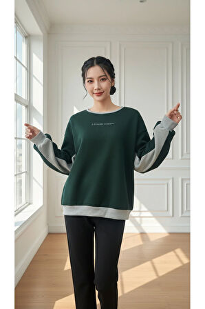 Kadın Rahat Kesim İçi Şardonlu Oversize Slogan Baskılı Sweatshirt