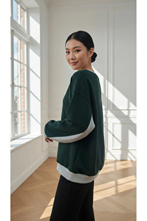 Kadın Rahat Kesim İçi Şardonlu Oversize Slogan Baskılı Sweatshirt