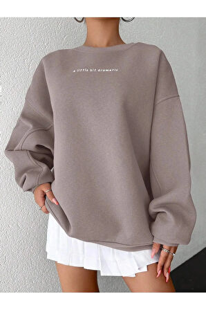 Rahat Kesim Slogan Baskılı Şardonlu Oversize Sweatshirt