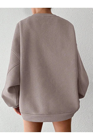 Rahat Kesim Slogan Baskılı Şardonlu Oversize Sweatshirt
