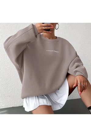 Rahat Kesim Slogan Baskılı Şardonlu Oversize Sweatshirt
