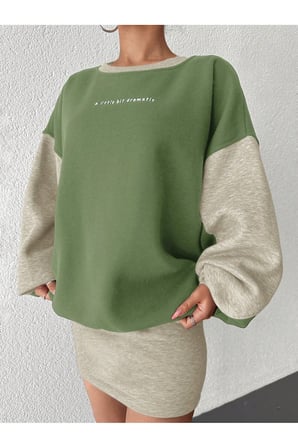 Rahat Kesim Slogan Baskılı Şardonlu Büyük Beden Sweatshirt