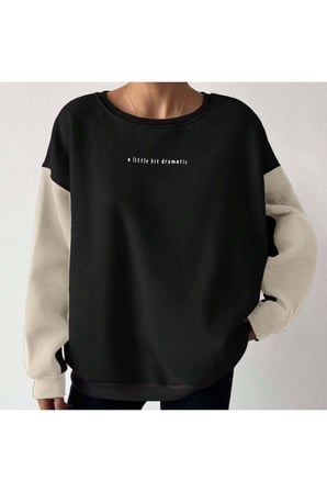 Rahat Kesim Slogan Baskılı Şardonlu Büyük Beden Sweatshirt