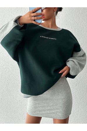Rahat Kesim Slogan Baskılı Şardonlu Büyük Beden Sweatshirt
