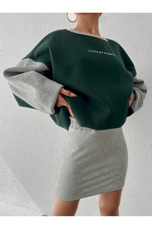 Rahat Kesim Slogan Baskılı Şardonlu Büyük Beden Sweatshirt
