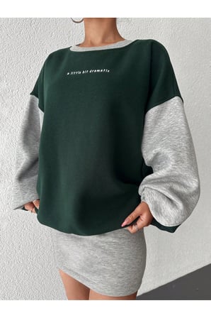 Rahat Kesim Slogan Baskılı Şardonlu Büyük Beden Sweatshirt