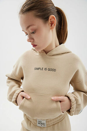 CROP KAPŞONLU BASKILI CEPLİ SWEATSHIRT