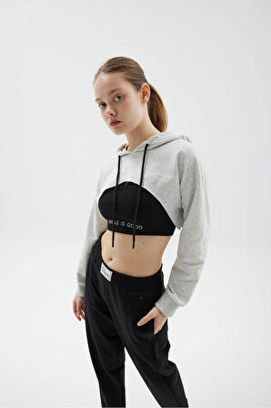 KAPŞONLU 2'Lİ CROP SWEATSHIRT