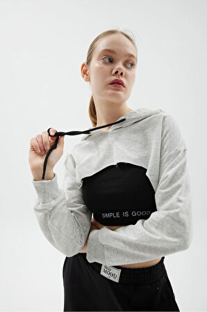KAPŞONLU 2'Lİ CROP SWEATSHIRT