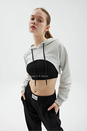 KAPŞONLU 2'Lİ CROP SWEATSHIRT