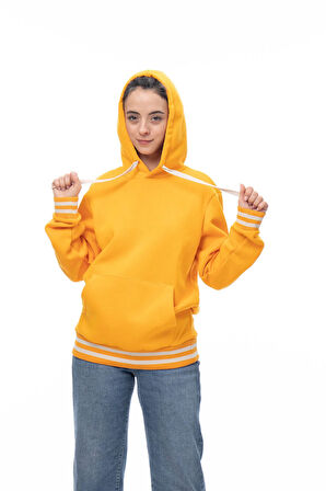 KAPŞONLU TRİKO BANTLI UNISEKS ŞARDONLU SWEATSHIRT