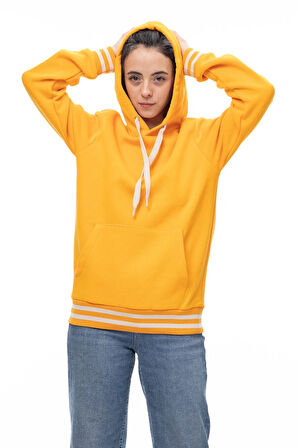 KAPŞONLU TRİKO BANTLI UNISEKS ŞARDONLU SWEATSHIRT