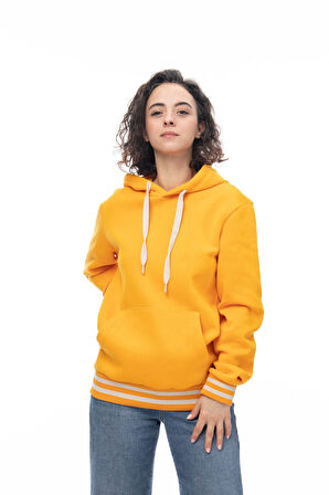 KAPŞONLU TRİKO BANTLI UNISEKS ŞARDONLU SWEATSHIRT