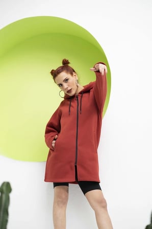 Kadın Fermuarlı Kapüşonlu Sweatshirt Hoodıe