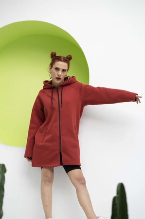 Kadın Fermuarlı Kapüşonlu Sweatshirt Hoodıe