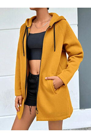 Kadın Fermuarlı Kapüşonlu Sweatshirt Hoodıe