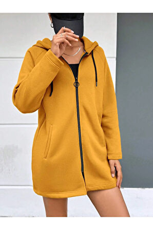 Kadın Fermuarlı Kapüşonlu Sweatshirt Hoodıe
