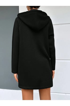 SİYAH KAPŞONLU FERMUARLI UZUN KALIN OVERSIZE ÖRME HIRKA SWEATSHIRT